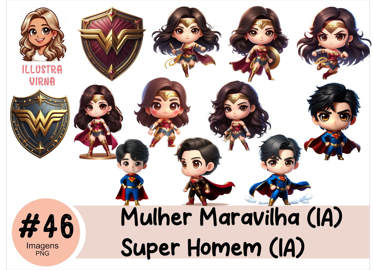 #2002 - Kit Digital - Mulher Maravilha e Super Homem (ia) - Imagem 3