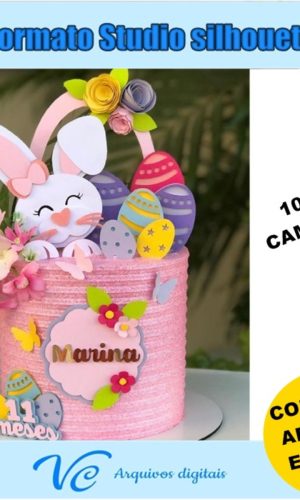 220- ARQUIVO DE CORTE TOPO DE BOLO COELHINHA DA PÁSCOA ROSA