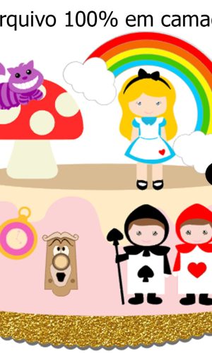 325- Arquivo topo de bolo Alice no país das maravilhas