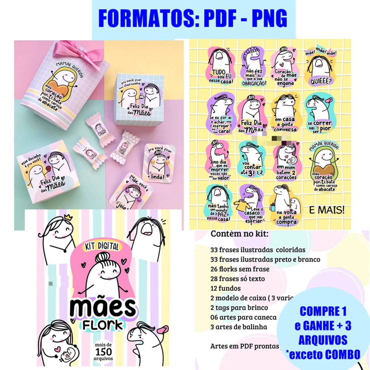 393- Kit Digital Flork Dia das Mães Bento CAKE- COMBO
