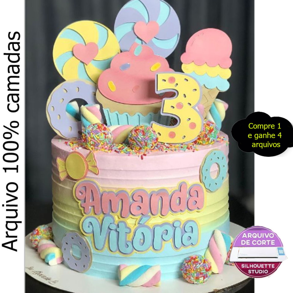 483- Topo de bolo guloseimas/ doces em camadas - arquivo