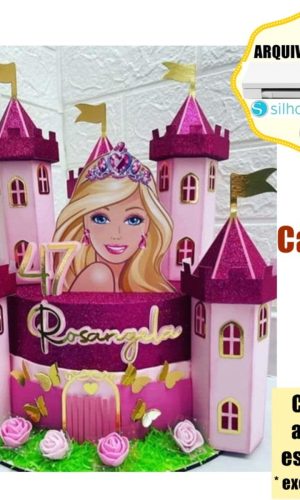 56- Arquivo de Corte Topo de Bolo Barbie Princesa Castelo 3d