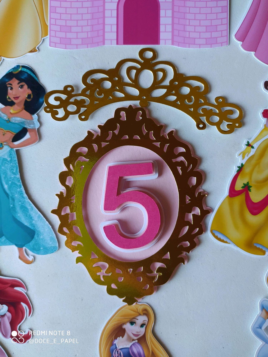 Arquivo corte Topo princesas Disney com numeral 5 e espelho - Imagem 2