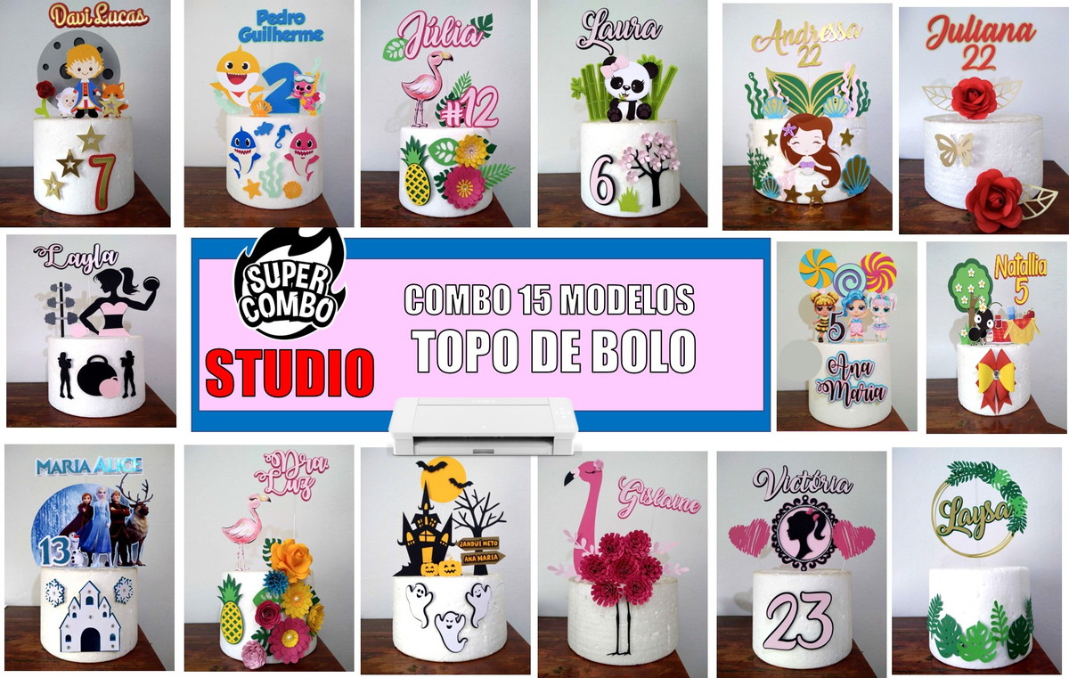 ARQUIVO DE CORTE COMBO 15 MODELOS TOPO DE BOLO STUDIO