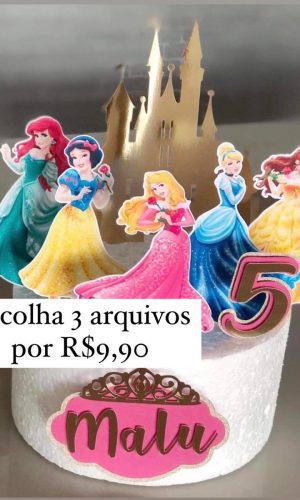 ARQUIVO DE CORTE DIGITAL - TOPO DE BOLO PRINCESAS