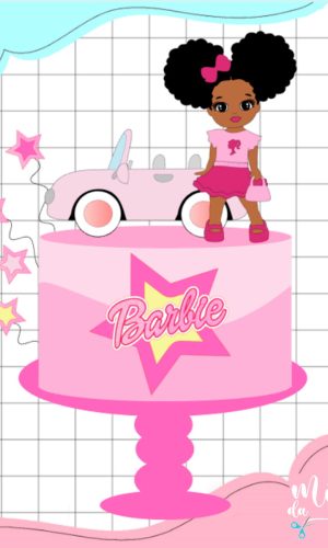 Arquivo de Corte Topo de Bolo Barbie Black Baby + Carro 009