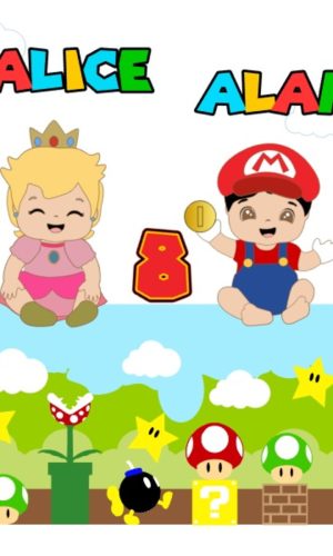 Arquivo de Corte Topo de Bolo Bebê Mario e Princesa