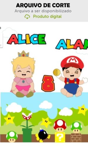 Arquivo de Corte Topo de Bolo Bebês Mario e Princesa Peach