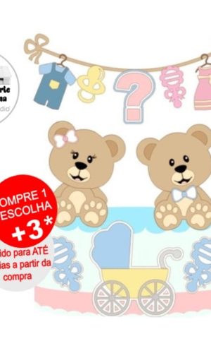 Arquivo de Corte Topo de Bolo Cha Revelação Ursinhos