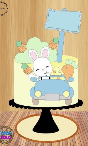Arquivo de Corte Topo de Bolo Coelho no Carro Azul