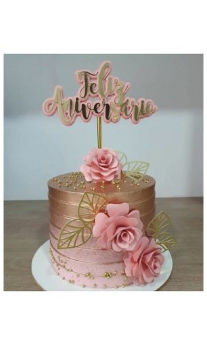 Arquivo de Corte Topo de Bolo Feliz Aniversário com Flores