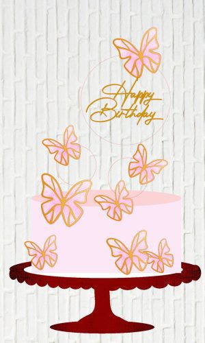 Arquivo de Corte Topo de Bolo Happy Birthday Borboletas