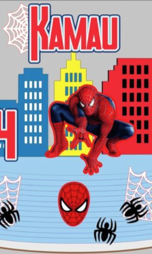 Arquivo de Corte Topo de Bolo Homem Aranha com Predios