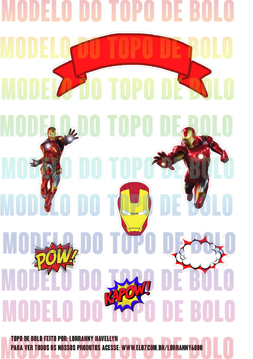 Arquivo de corte topo de bolo Homem de Ferro #1 PDF/JPG - Imagem 2