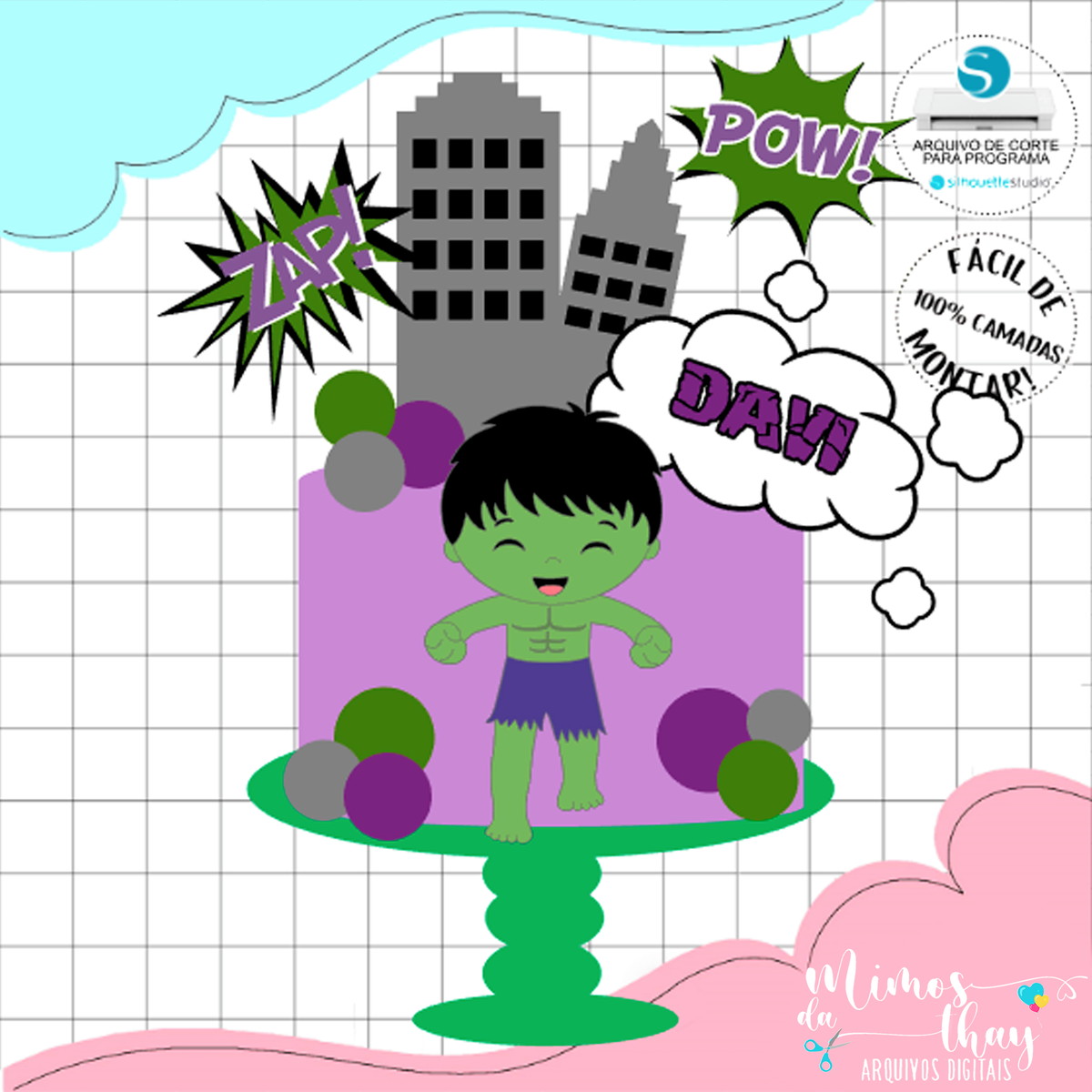 Arquivo de Corte Topo de Bolo Hulk Cute 002