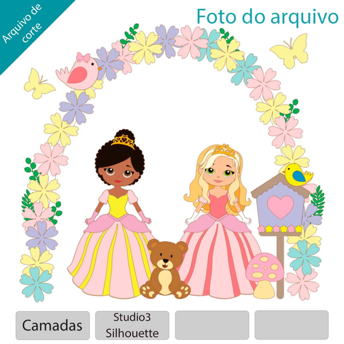 ARQUIVO Topo de bolo Jardim encantado princesa + 1 tema