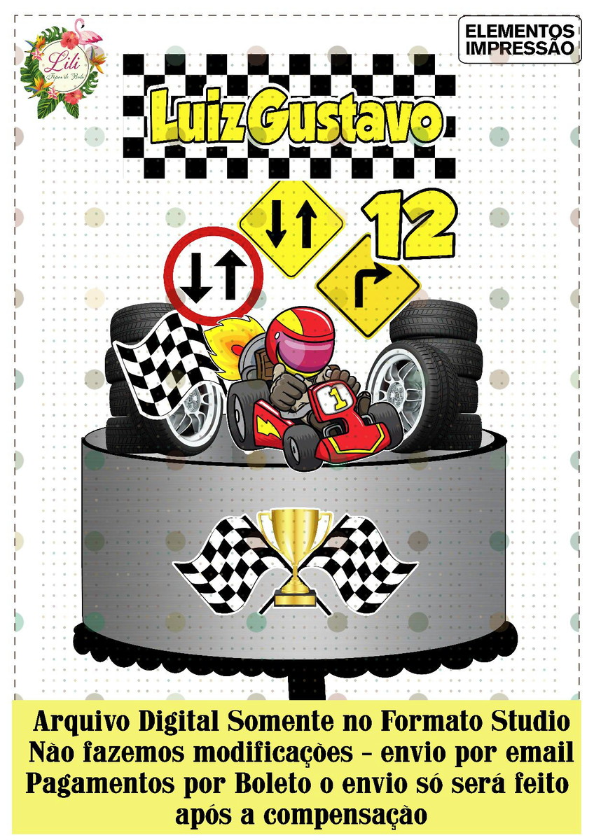 Arquivo de Corte - Topo de Bolo Kart Corrida Carros Ref 379