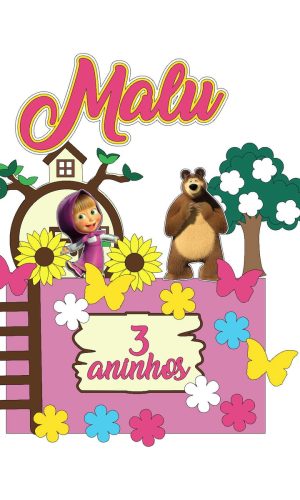 Arquivo de Corte Topo de Bolo Marsha e o Urso em Camadas