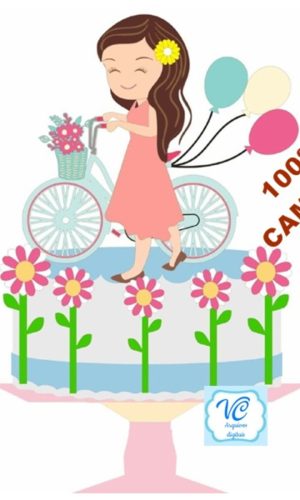 Arquivo de Corte Topo de Bolo Menina Bicicleta - Camadas