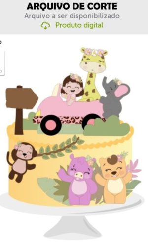Arquivo de Corte Topo de Bolo Menina Safari Carro