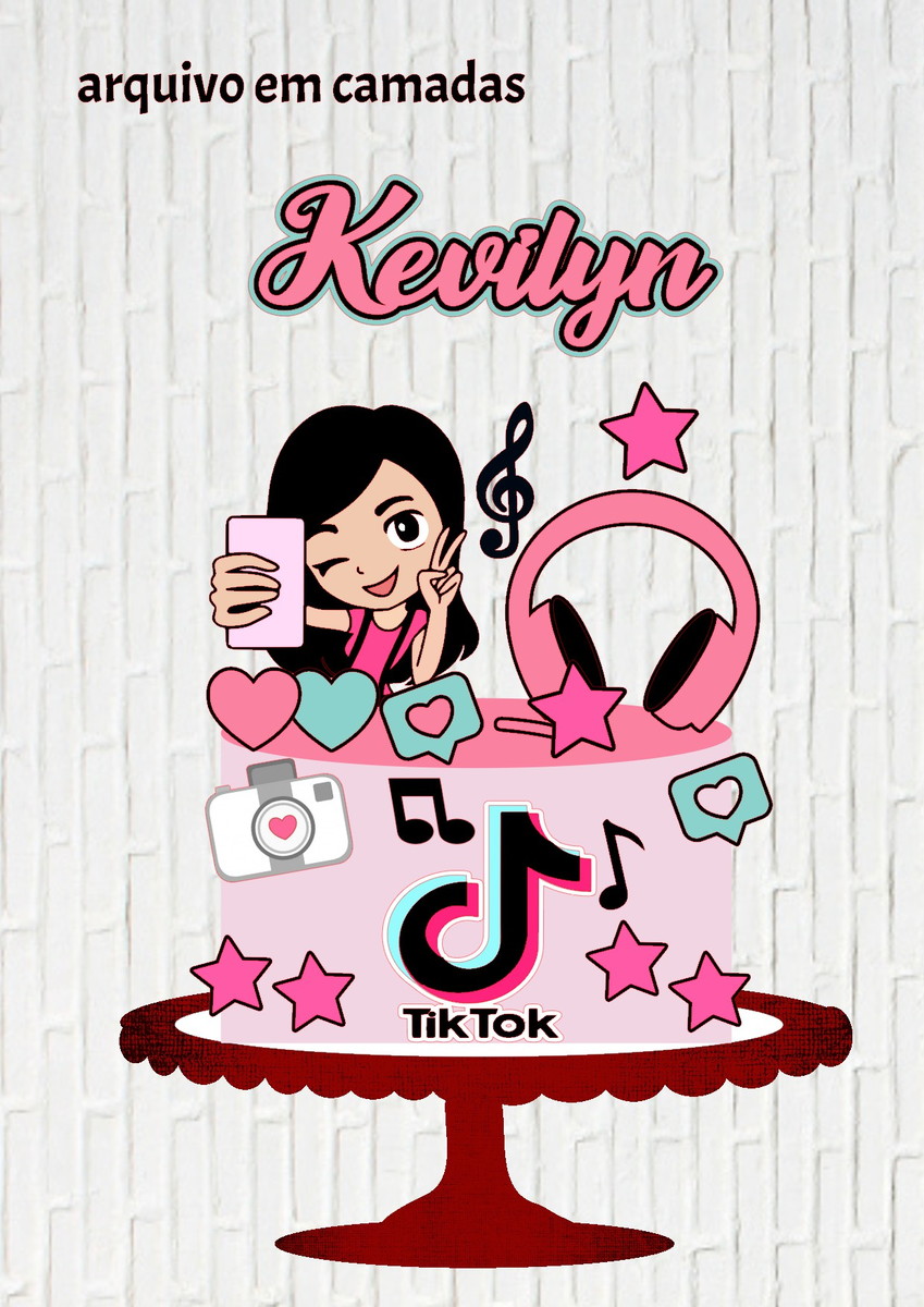 Arquivo de Corte Topo de Bolo Menina Tiktok - Imagem 2