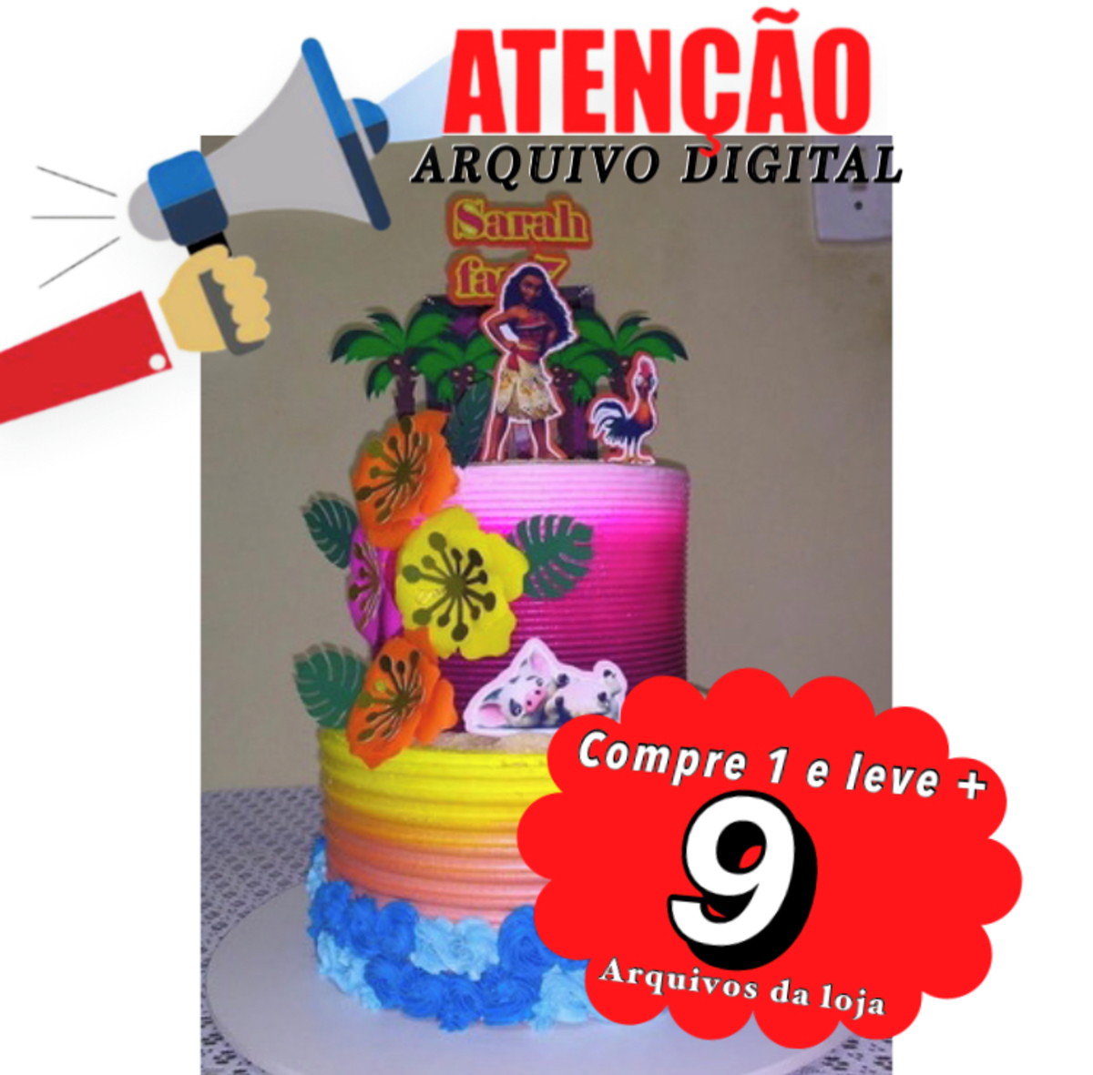Arquivo de corte Topo de Bolo - Moana Adulta