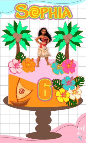 Arquivo de Corte: Topo de Bolo Moana com Flores 007