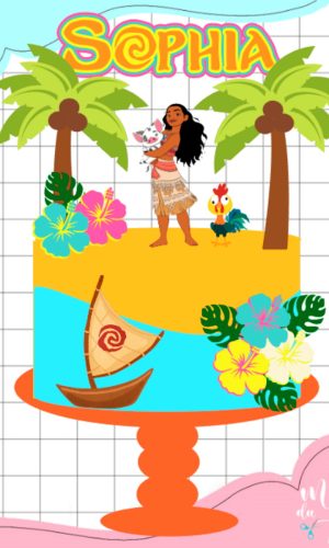 Arquivo de Corte: Topo de Bolo Moana com Flores 008
