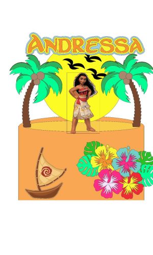 Arquivo de Corte Topo de Bolo Moana com Flores Tropicais