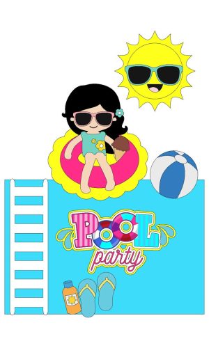Arquivo de Corte Topo de Bolo Pool Party Menina em Camadas