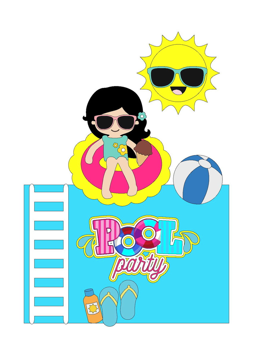 Arquivo de Corte Topo de Bolo Pool Party Menina em Camadas