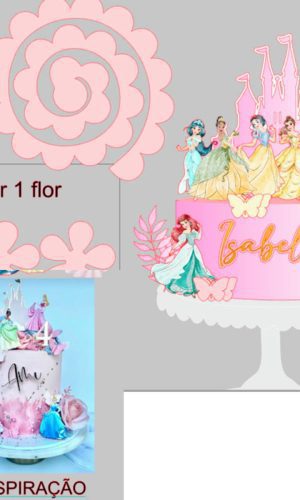 Arquivo de Corte Topo de Bolo Princesas Aquarela + Brinde