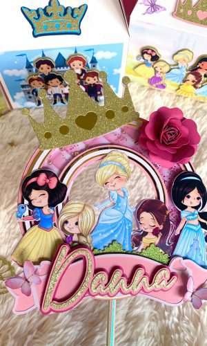 Arquivo de Corte Topo de Bolo Princesas Aquarela