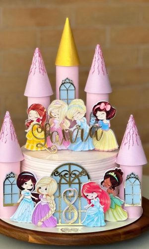 Arquivo de Corte: Topo de Bolo Princesas + Castelo 3d 011