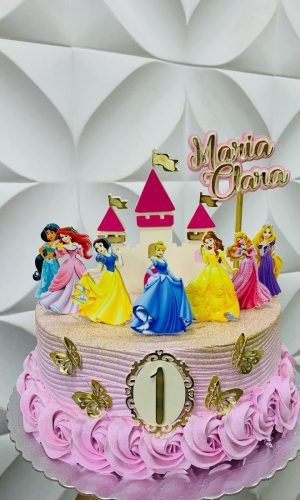 Arquivo de Corte Topo de Bolo Princesas com Castelo em Camad