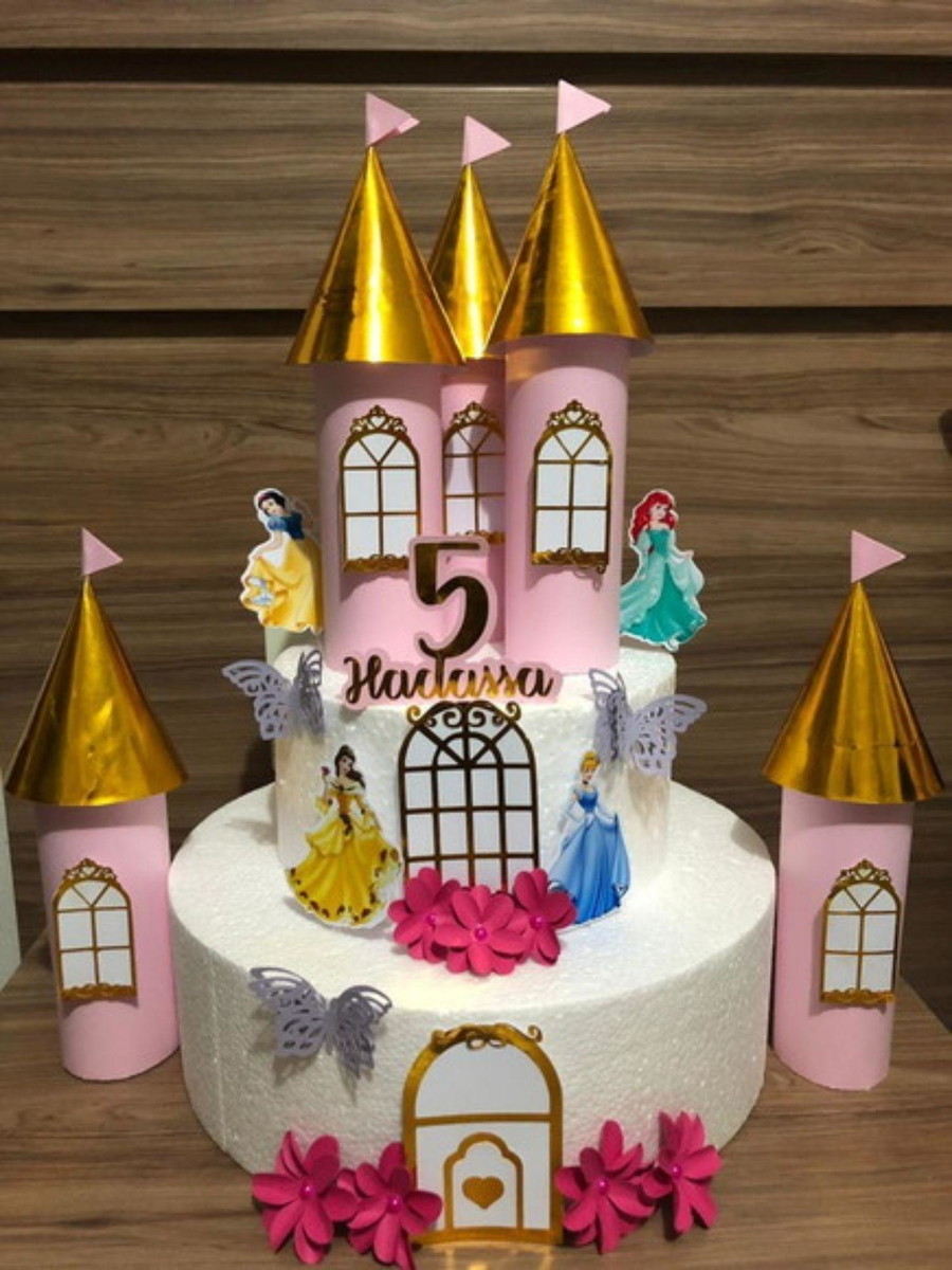389 - Arquivo de Topo de Bolo Princesas da Disney Castelo 3d