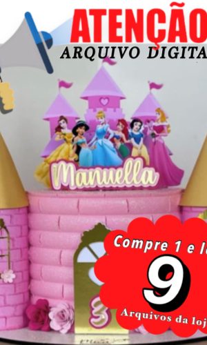 Arquivo de corte topo de bolo princesas e castelo super luxo