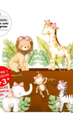 Arquivo de Corte Topo de Bolo Safari Aquarelado Menina