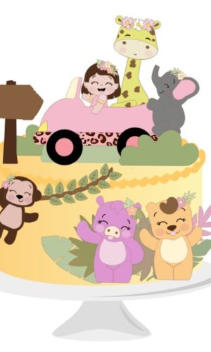 Arquivo de Corte Topo de Bolo Safari Carro Menina