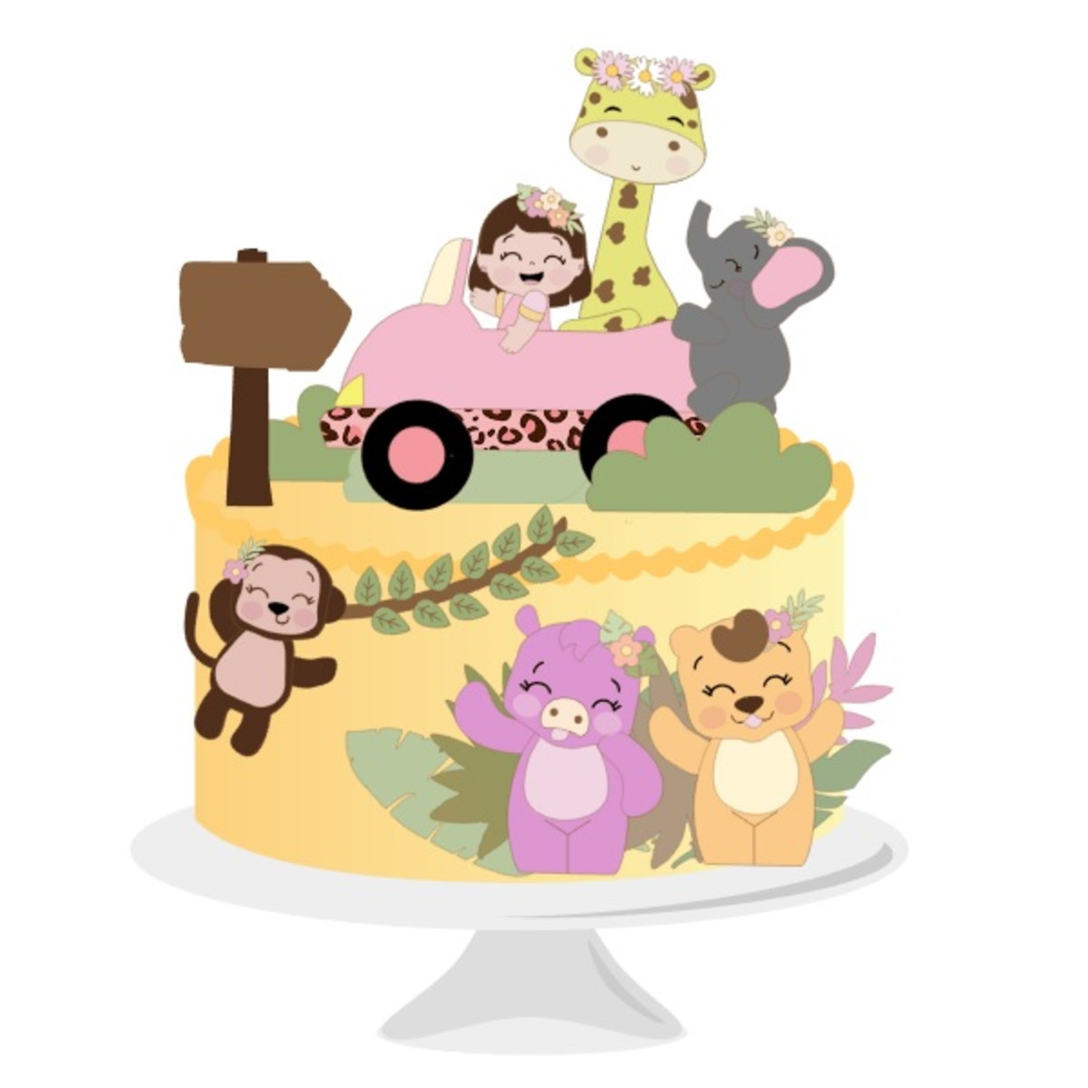 Arquivo de Corte Topo de Bolo Safari Carro Menina