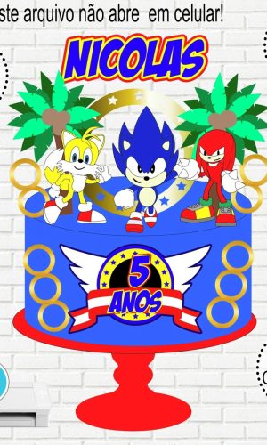 Arquivo de Corte Topo de Bolo Sonic em Camadas V3 e pdf #938