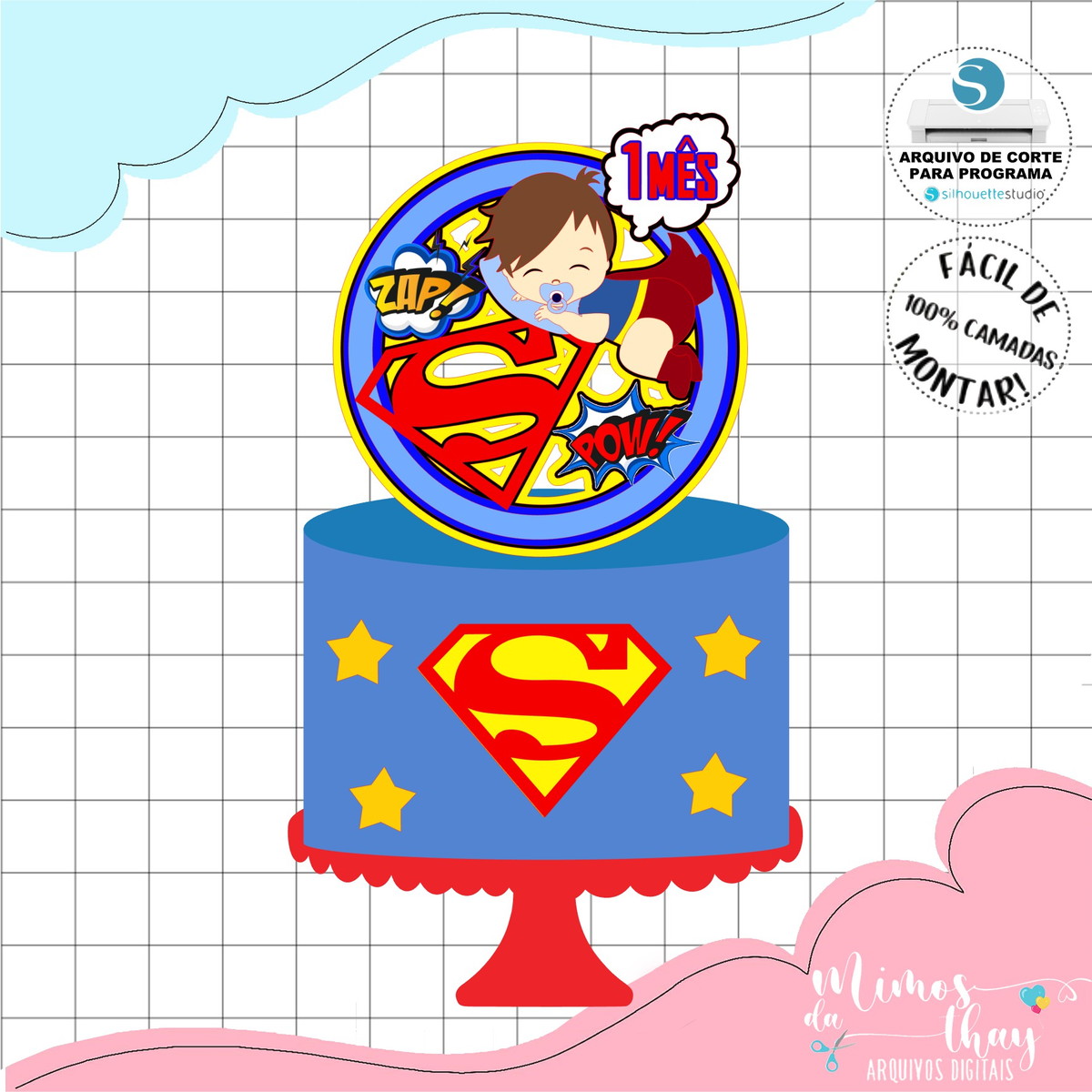 Arquivo de Corte: Topo de Bolo Super Man Baby 011