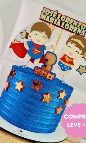 Arquivo de Corte Topo de Bolo Super Man e Mulher Maravilha