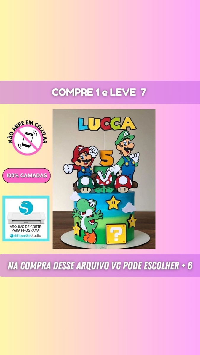 Arquivo de Corte Topo de Bolo Super Mário + 6 Arquivos - Imagem 2