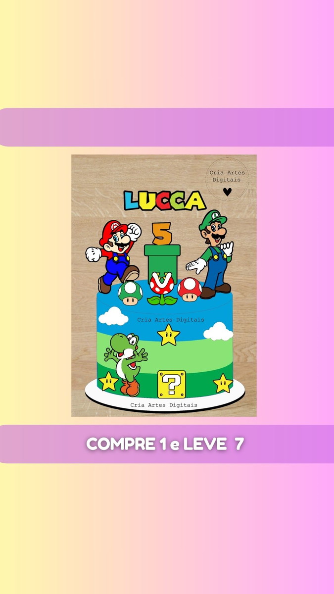Arquivo de Corte Topo de Bolo Super Mário + 6 Arquivos - Imagem 3