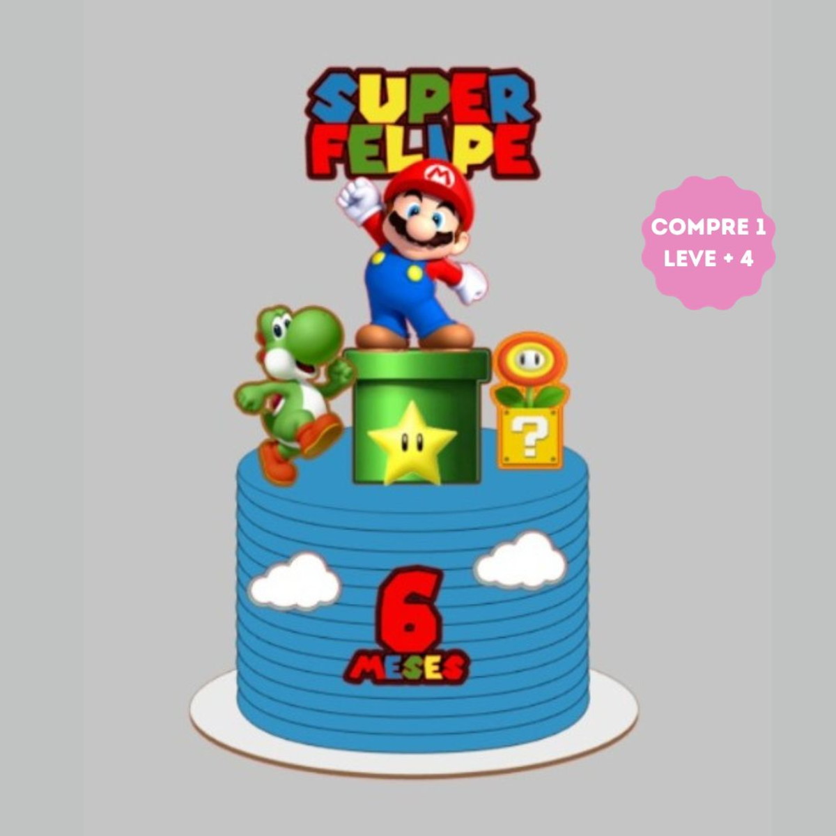 Arquivo de Corte Topo de Bolo Super Mario no Cano Cute