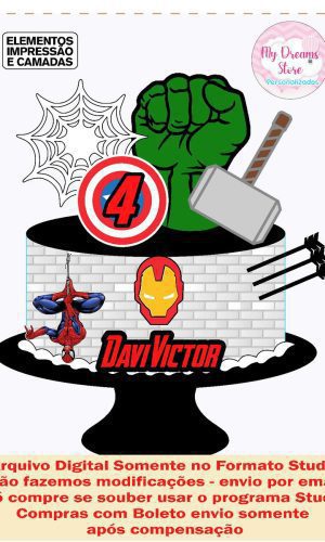 ARQUIVO DE CORTE - TOPO DE BOLO VINGADORES REF 017