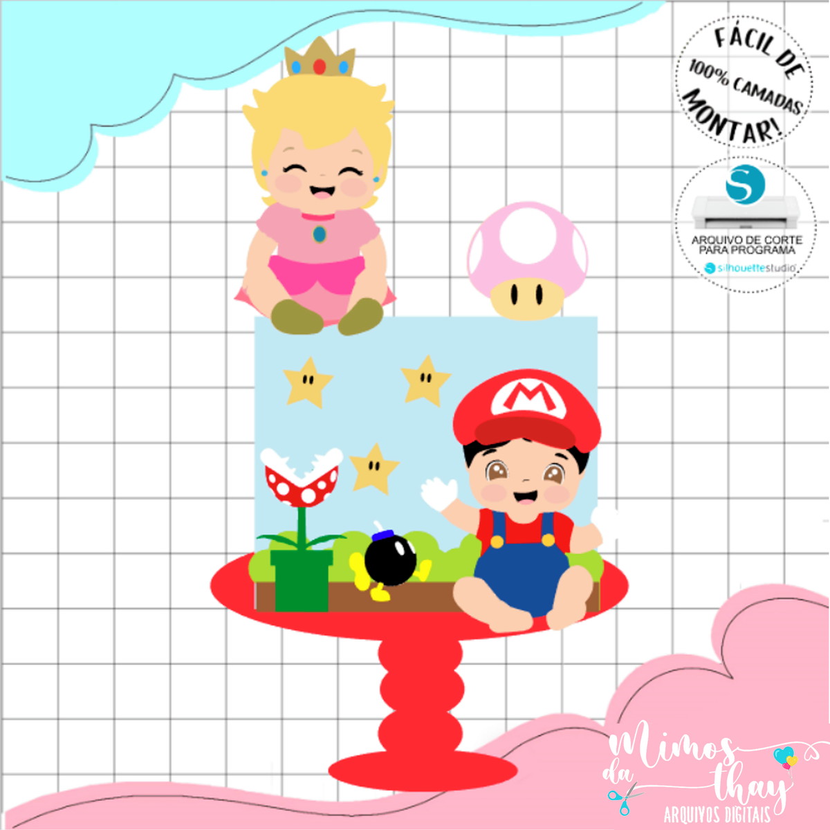 Arquivo de Corte: Topo Princesa Peach e Mario Bros Baby 013