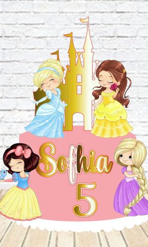 Arquivo de Corte Topo de Bolo Princesas Aquarela Studio