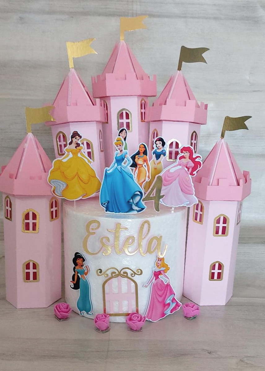 Arquivo de Corte Topos de Bolo Princesas com Castelo